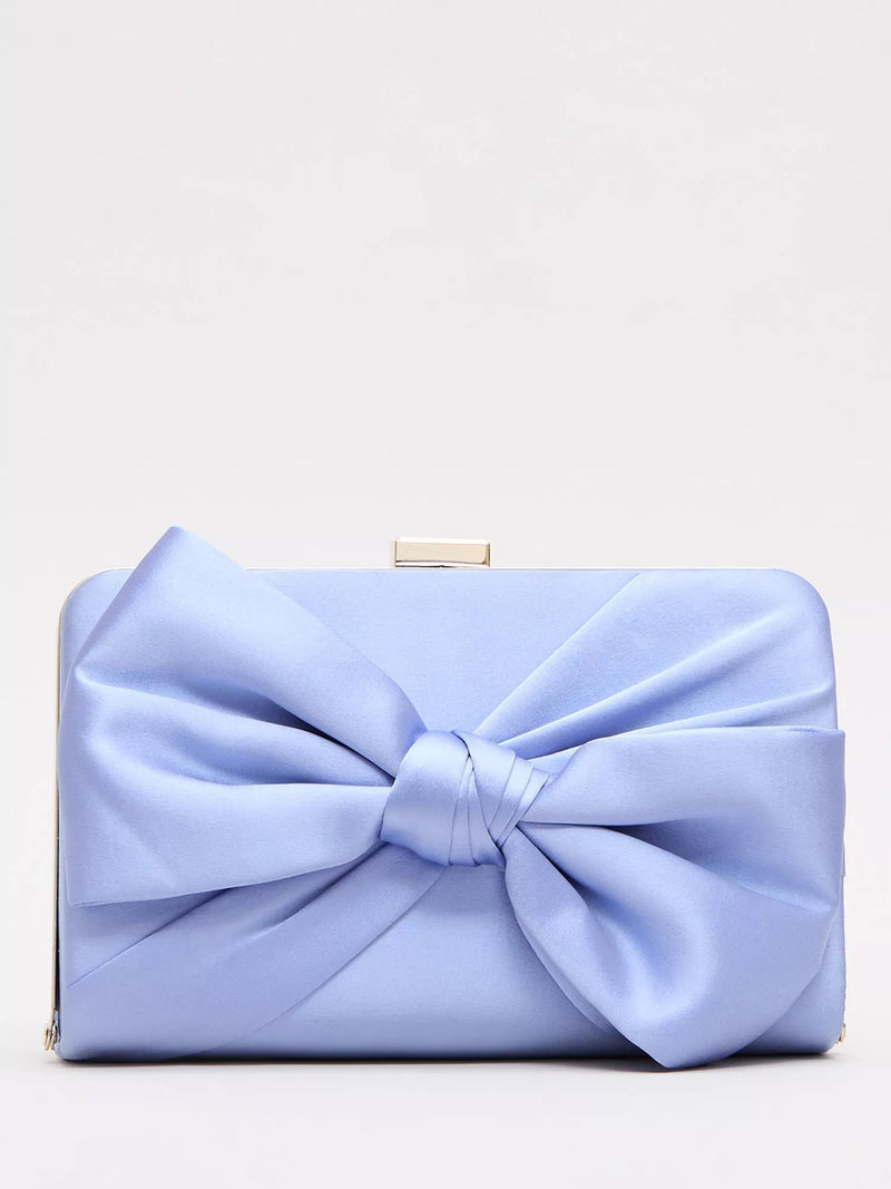 Phase Eight satin knot front box clutch bag in pale blue - British product