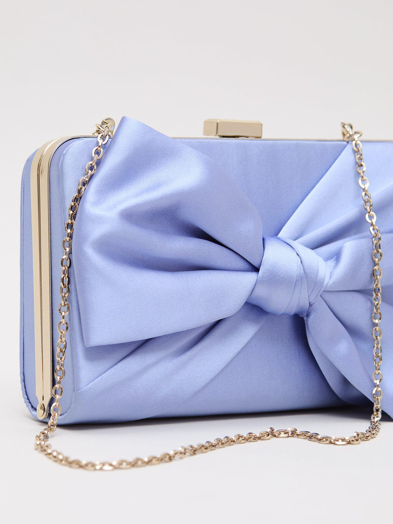 Phase Eight satin knot front box clutch bag in pale blue - British product