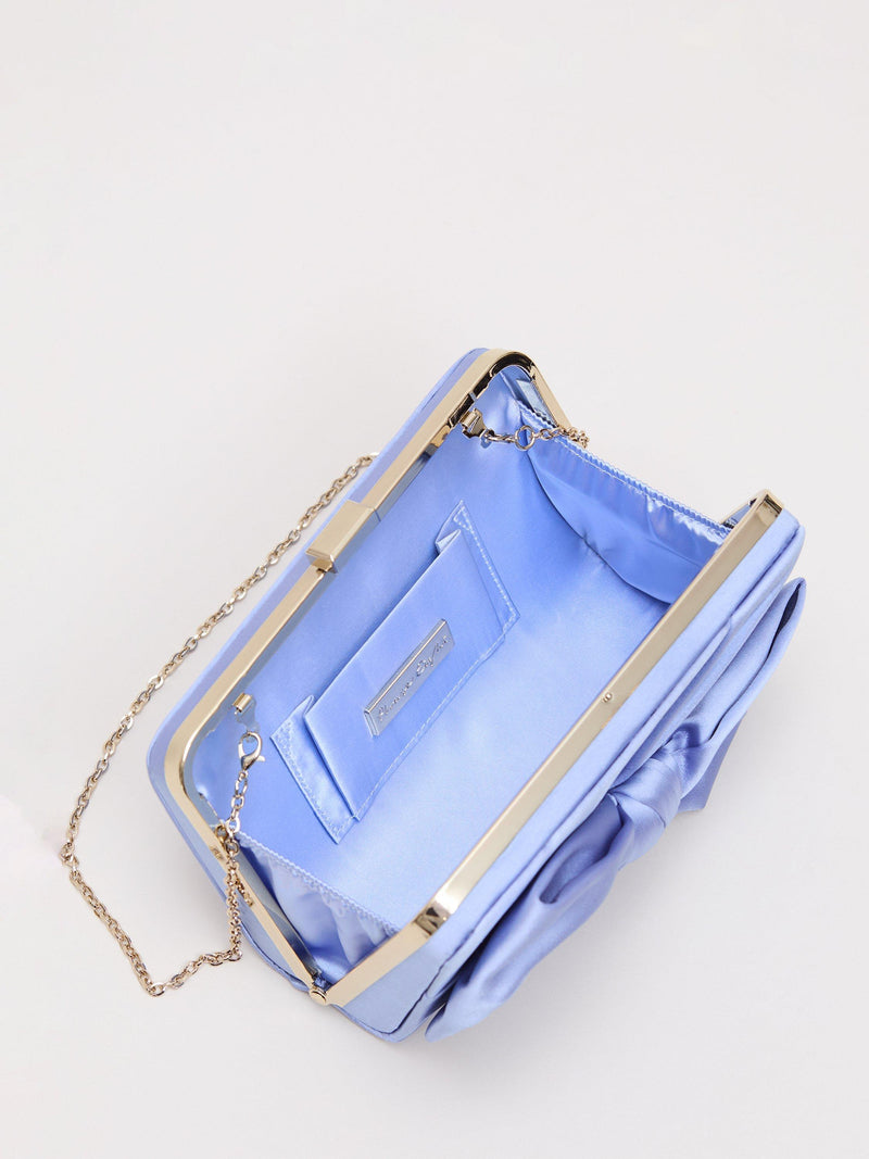 Phase Eight satin knot front box clutch bag in pale blue - British product