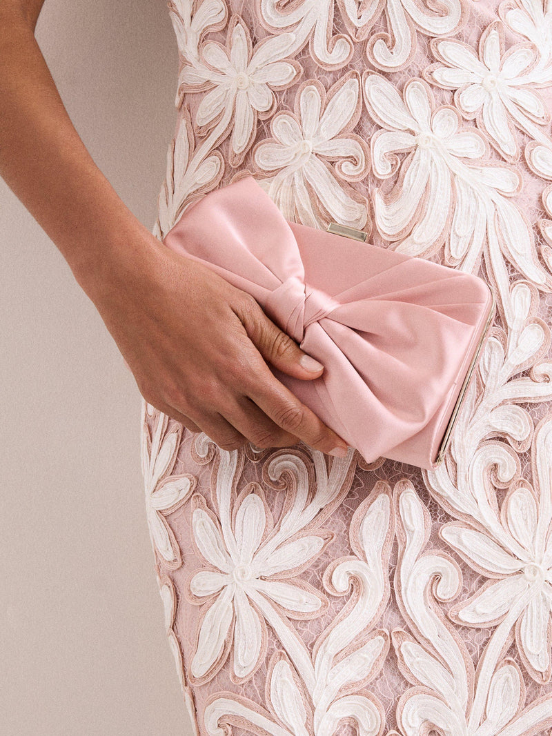Phase Eight satin clutch bag pale pink, imported from the UK