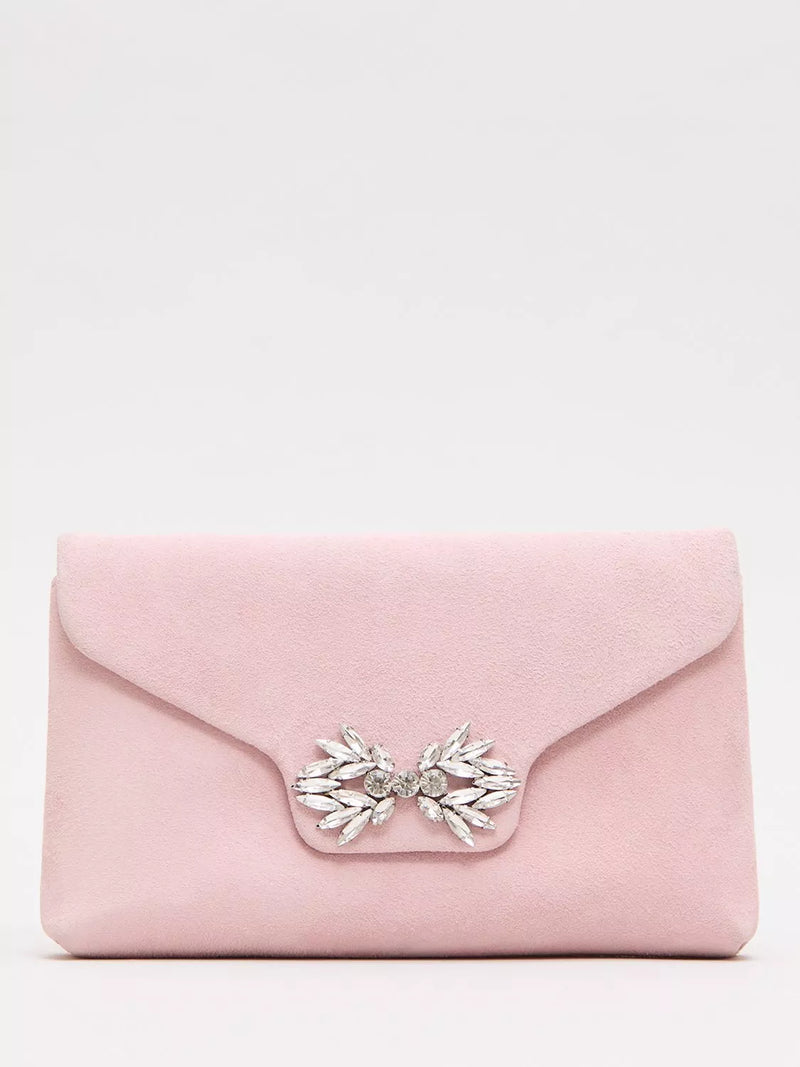 Phase Eight Sparkle Pure Suede Clutch Bag Pale Pink - British product