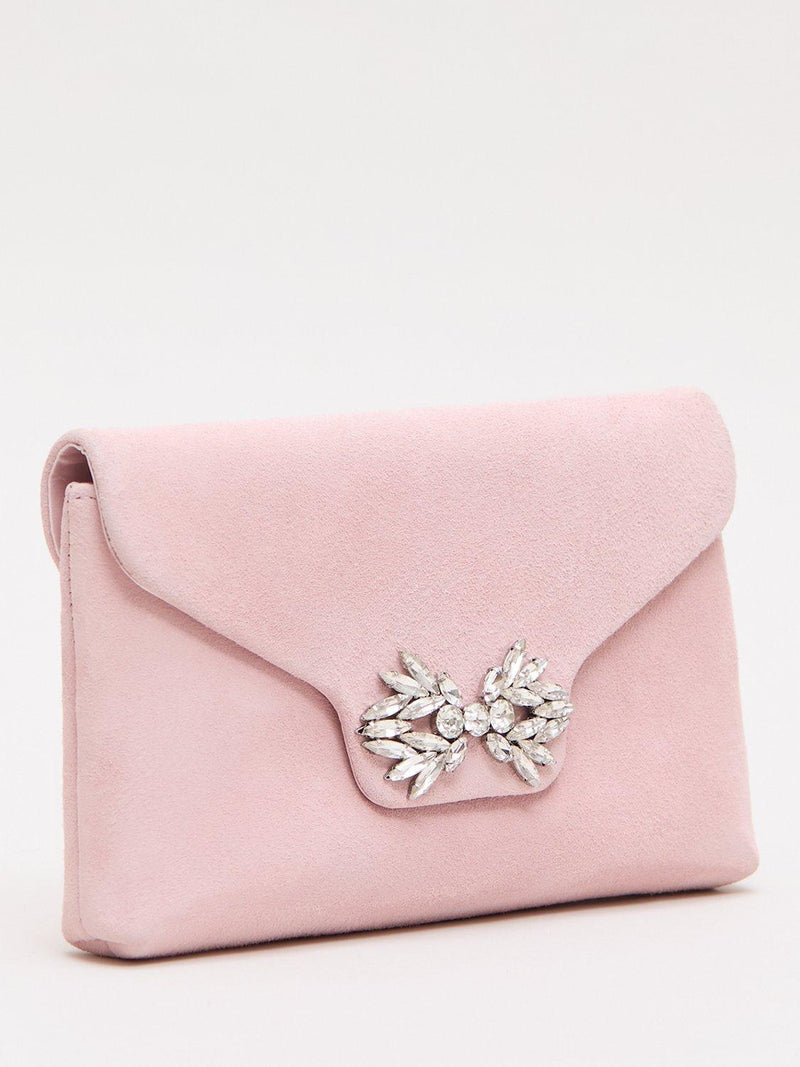 Phase Eight Sparkle Pure Suede Clutch Bag Pale Pink - British product