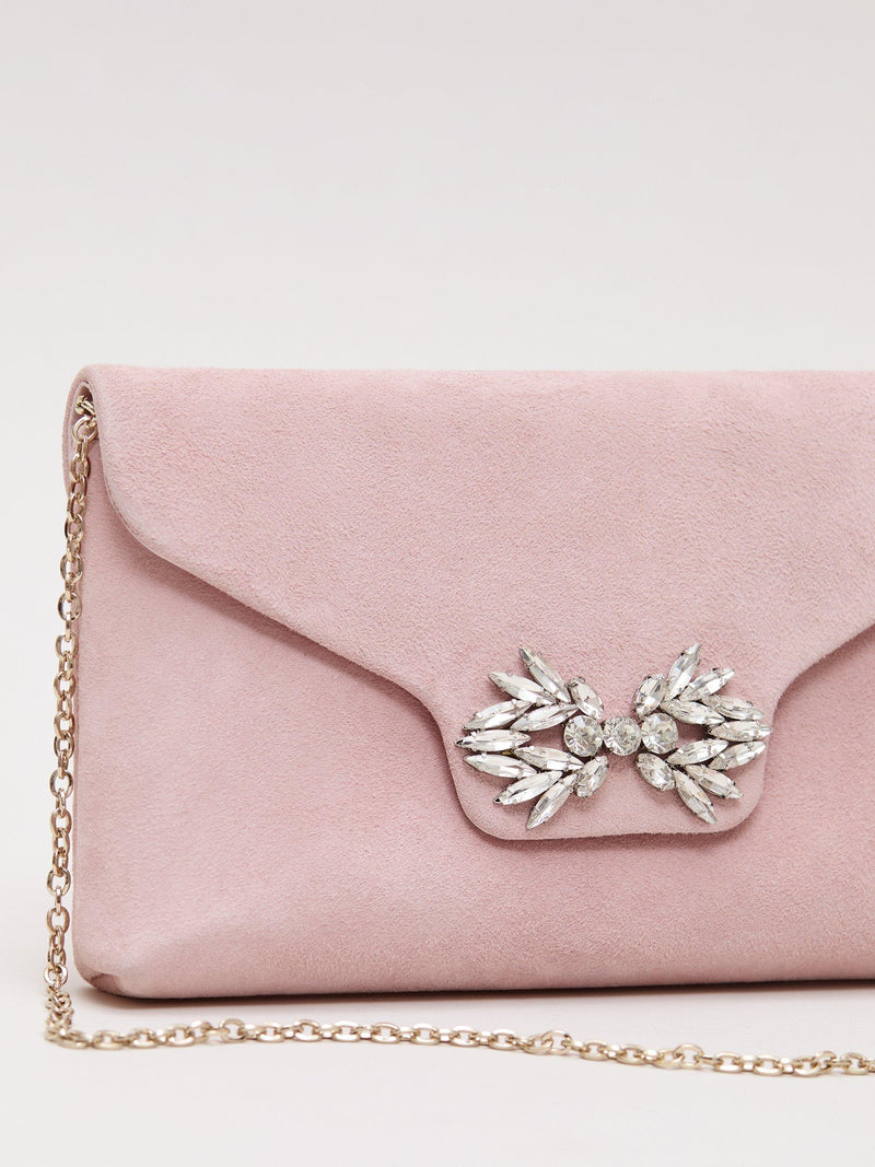 Phase Eight Sparkle Pure Suede Clutch Bag Pale Pink - British product