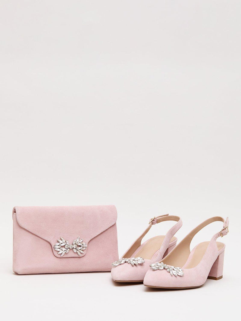 Phase Eight Sparkle Pure Suede Clutch Bag Pale Pink - British product