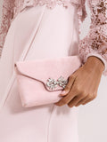 Phase Eight Sparkle Pure Suede Clutch Bag Pale Pink - British product