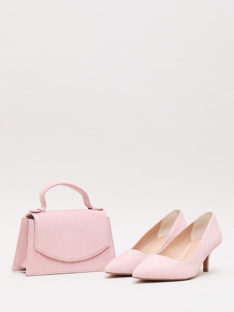 Phase Eight pure suede evening bag pale pink, imported from the UK