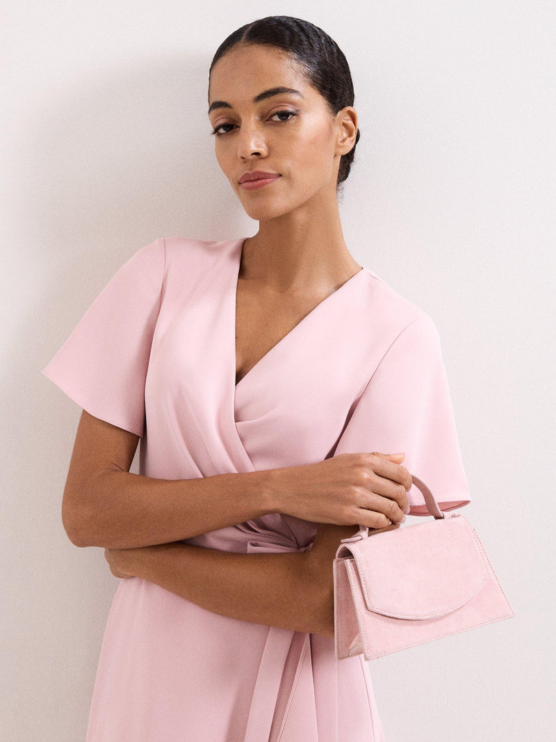 Phase Eight pure suede evening bag pale pink, imported from the UK