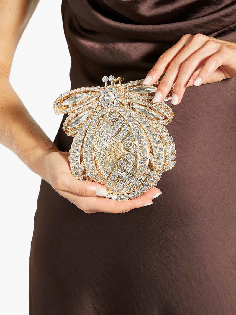 Dune London gold diamante clutch bag with chain strap (British brand)