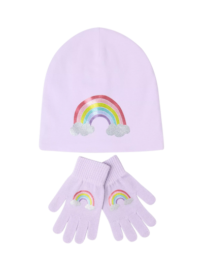 John Lewis Lindex Kids' Cotton Rich Rainbow Hat and Gloves Set Lilac- Buy online at McGrocer