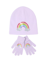 John Lewis Lindex Kids' Cotton Rich Rainbow Hat and Gloves Set Lilac- Buy online at McGrocer