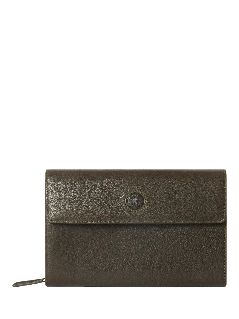 OSPREY LONDON Compass Leather Travel Organiser Dark Olive (British brand)
