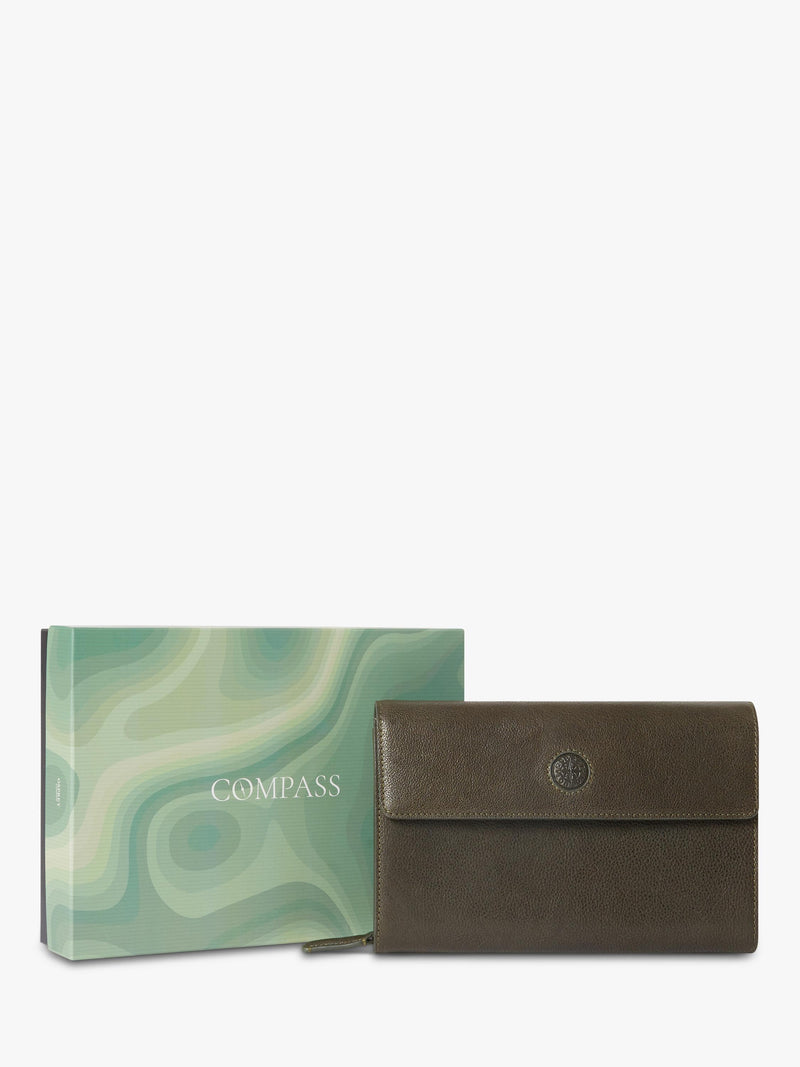 OSPREY LONDON Compass Leather Travel Organiser Dark Olive (British brand)