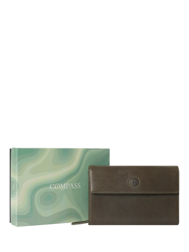 OSPREY LONDON Compass Leather Travel Organiser Dark Olive (British brand)