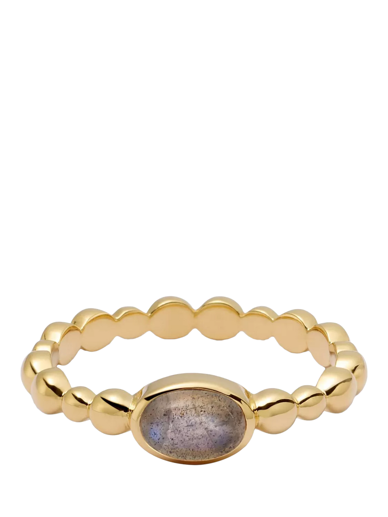 Daisy London labradorite textured stone ring gold plated, imported from the UK