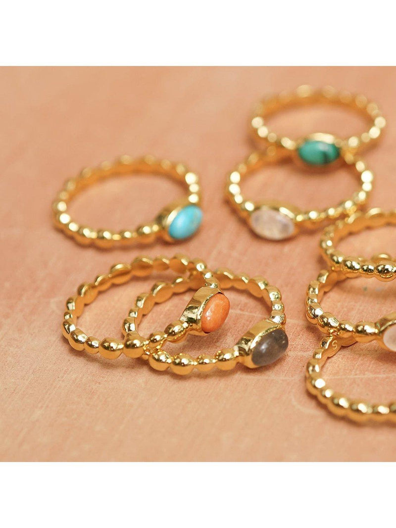 Daisy London labradorite textured stone ring gold plated, imported from the UK