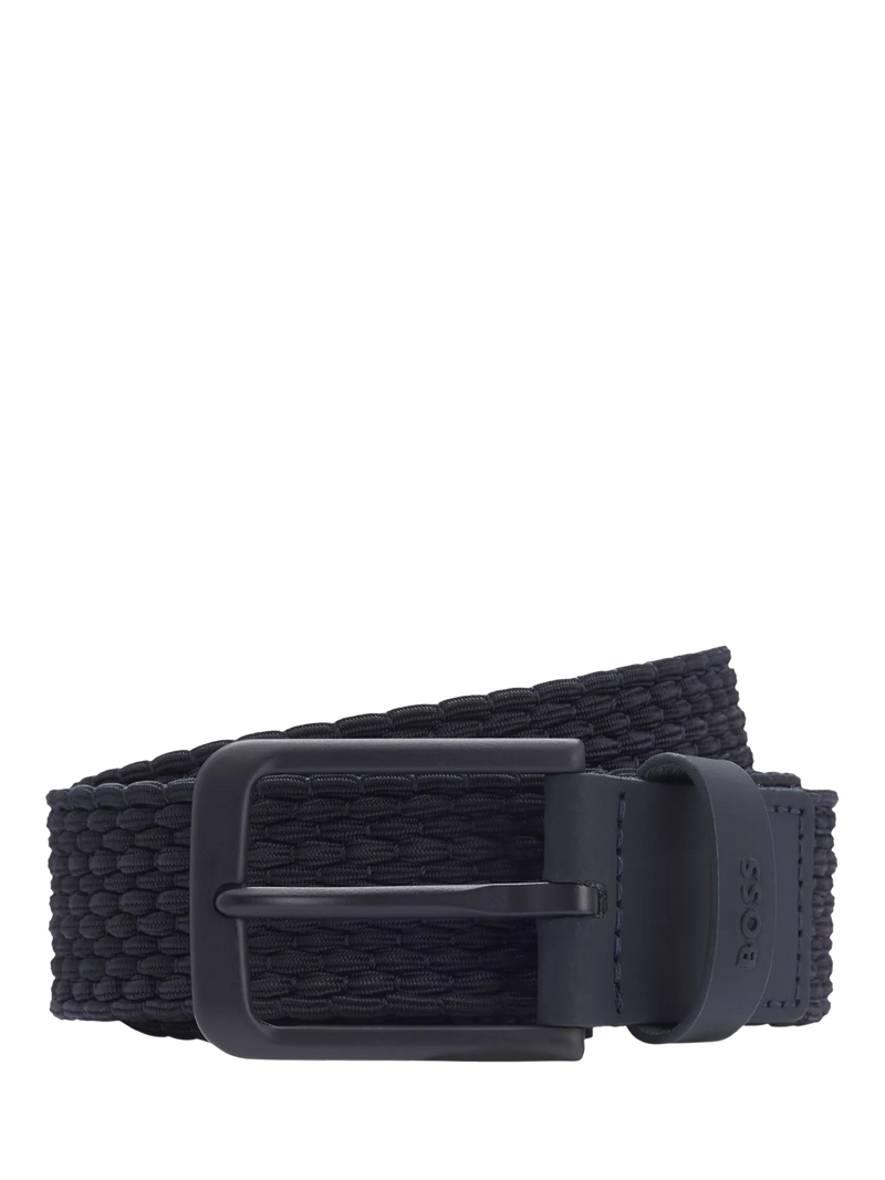 BOSS elastic woven and leather belt Dark Blue - British product