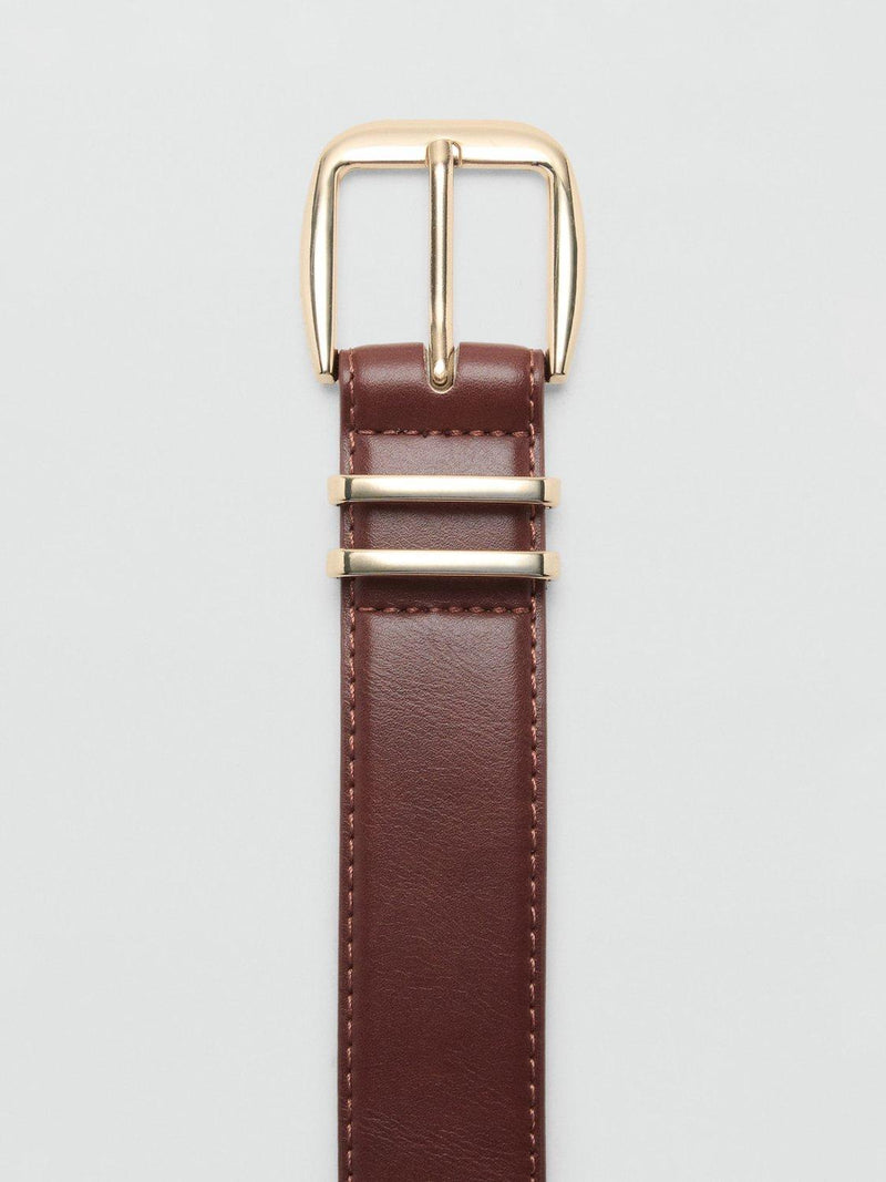 Mango brown faux leather belt with square buckle, imported from the UK