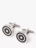 Simon Carter Orbit enamel round cufflinks silver and black, UK version