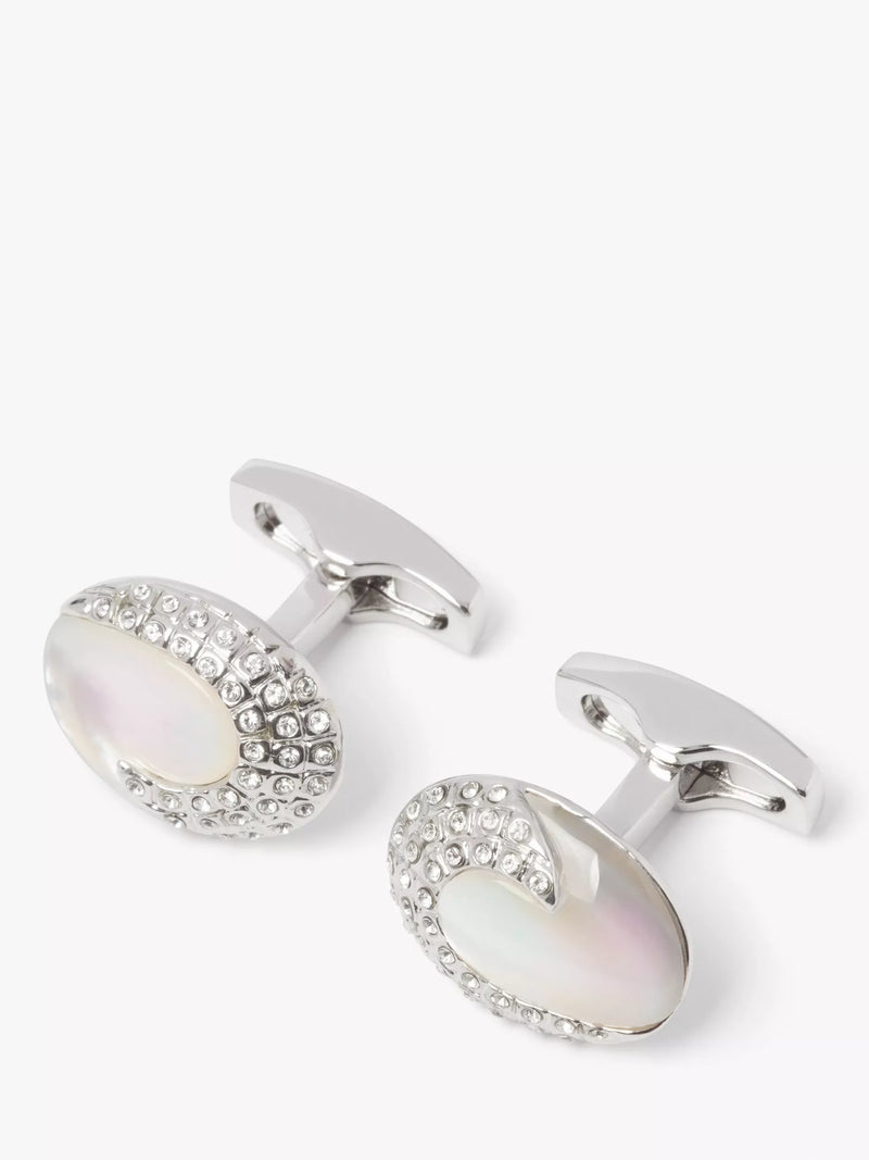 Simon Carter Deco Waves cufflinks with mother of pearl and crystals (British brand)
