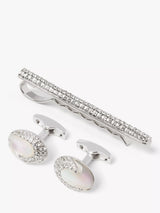 John Lewis Simon Carter Crystal Tie Slide and Oval Mother of Pearl Cufflink Set- Buy online at McGrocer