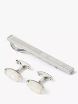 John Lewis Simon Carter Mother of Pearl Mosaic Tie Slide and Cufflinks Silver- Buy online at McGrocer