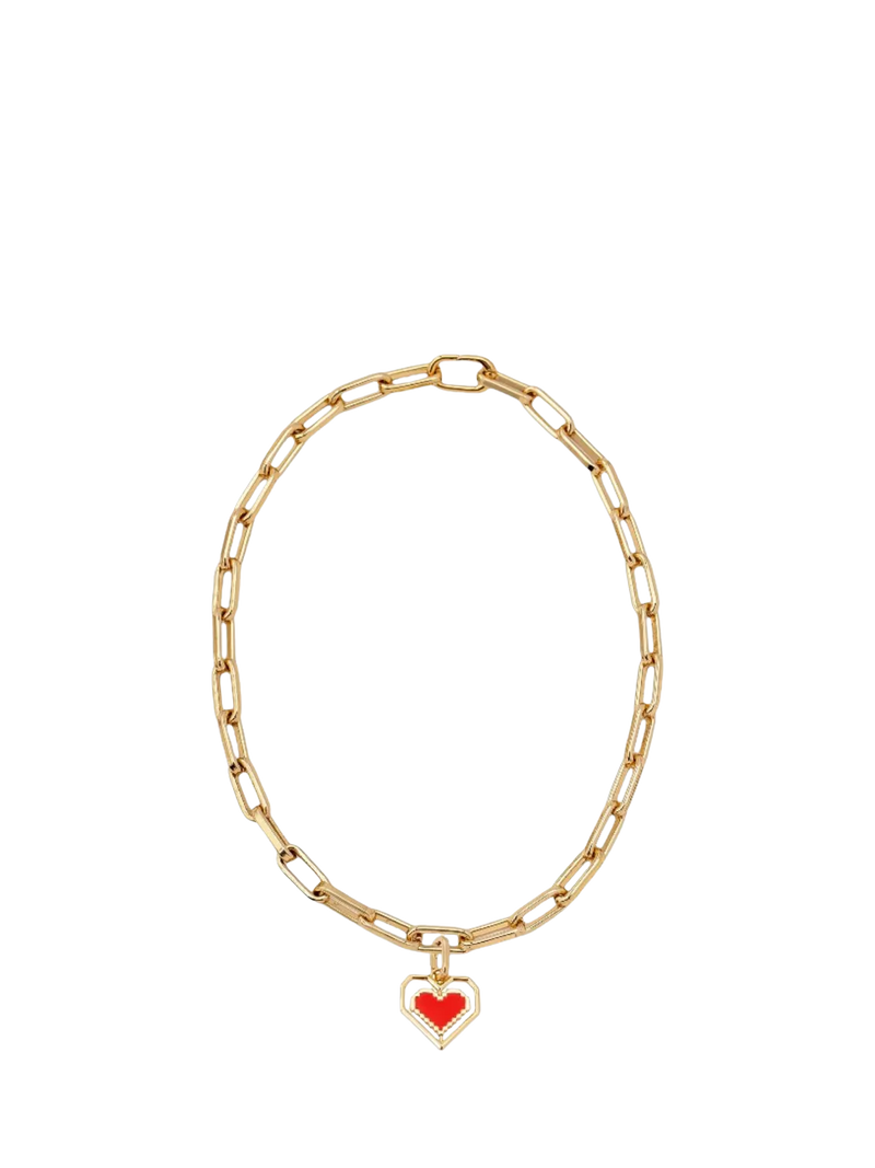 frkl. gold spinning heart necklace with red enamel (British brand)