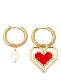 frkl. Spinning Heart Earring Stack, Gold/Red