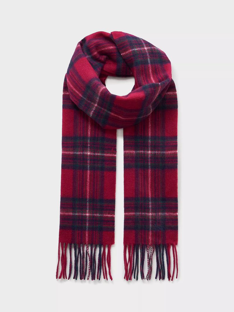 Crew Clothing check pure wool scarf red wine (British brand)