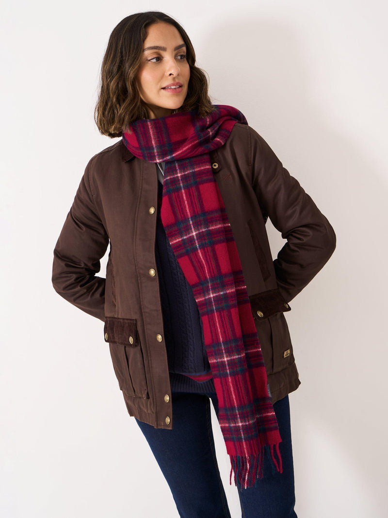 Crew Clothing check pure wool scarf red wine (British brand)