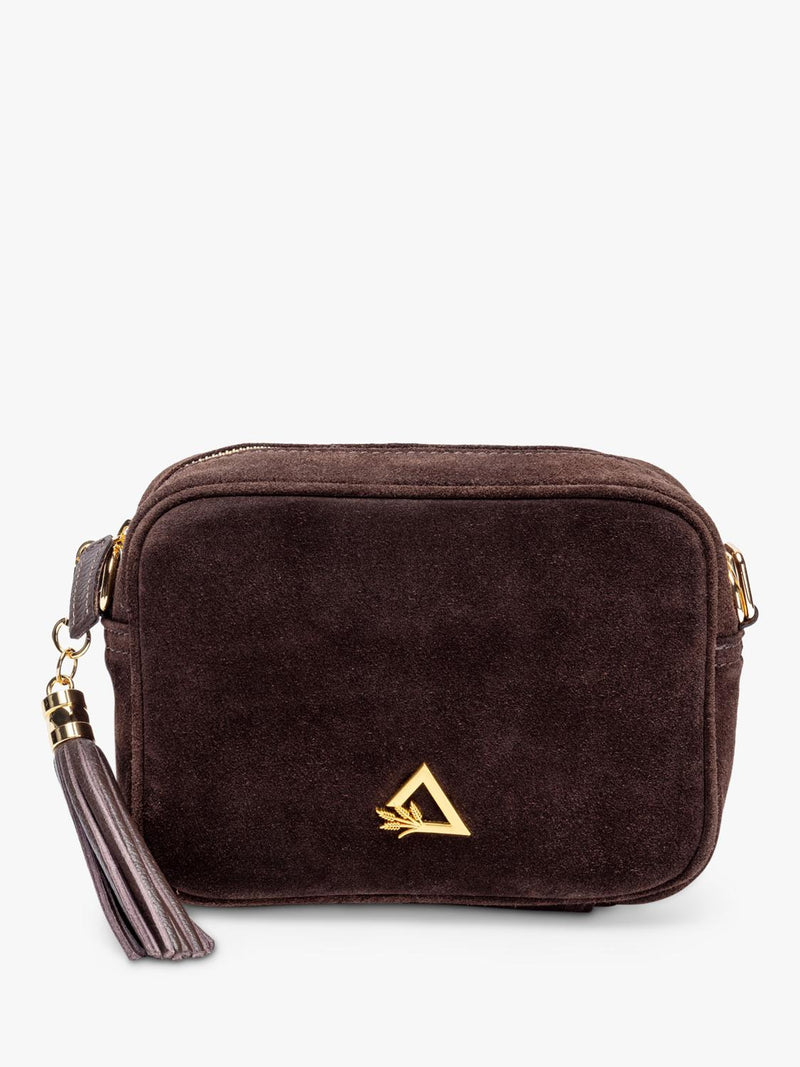 Hay Life suede camera bag chocolate from a British brand, imported from the UK