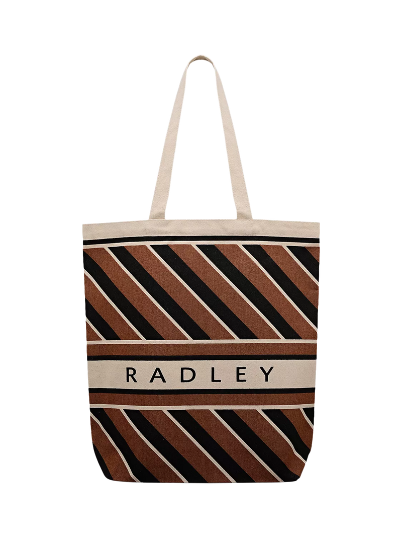 Radley canvas diagonal stripe tote bag coffee, imported from the UK