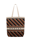 Radley canvas diagonal stripe tote bag coffee, imported from the UK