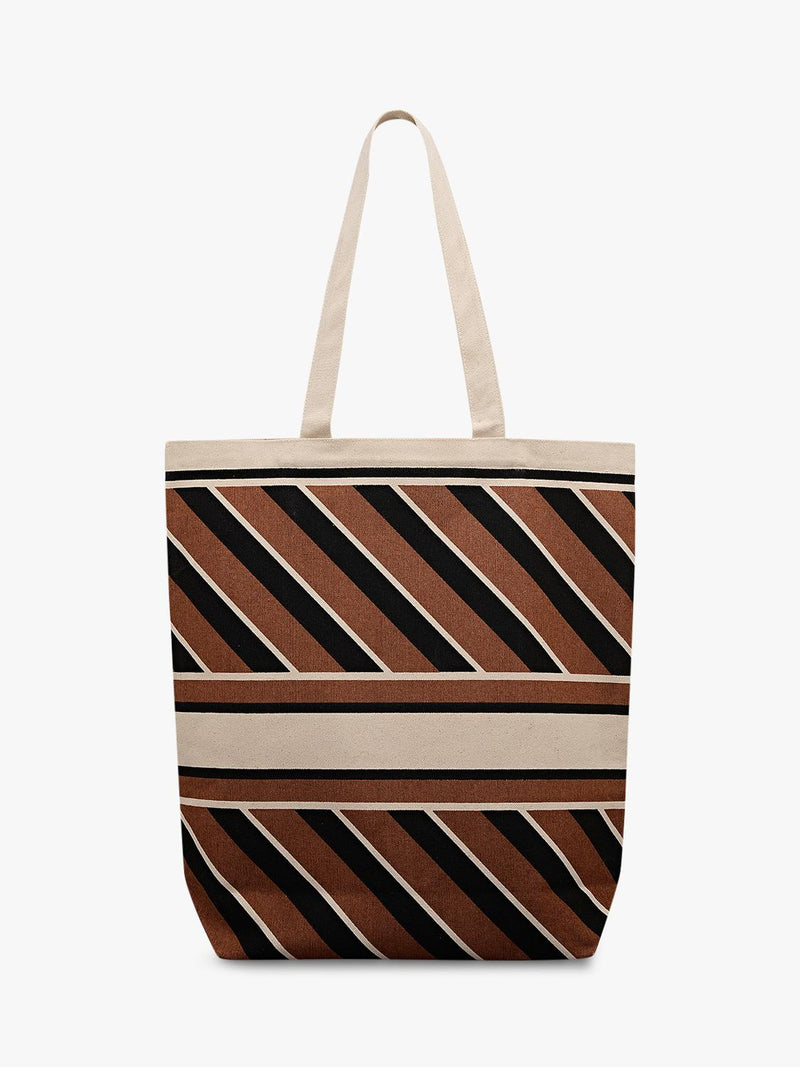 Radley canvas diagonal stripe tote bag coffee, imported from the UK