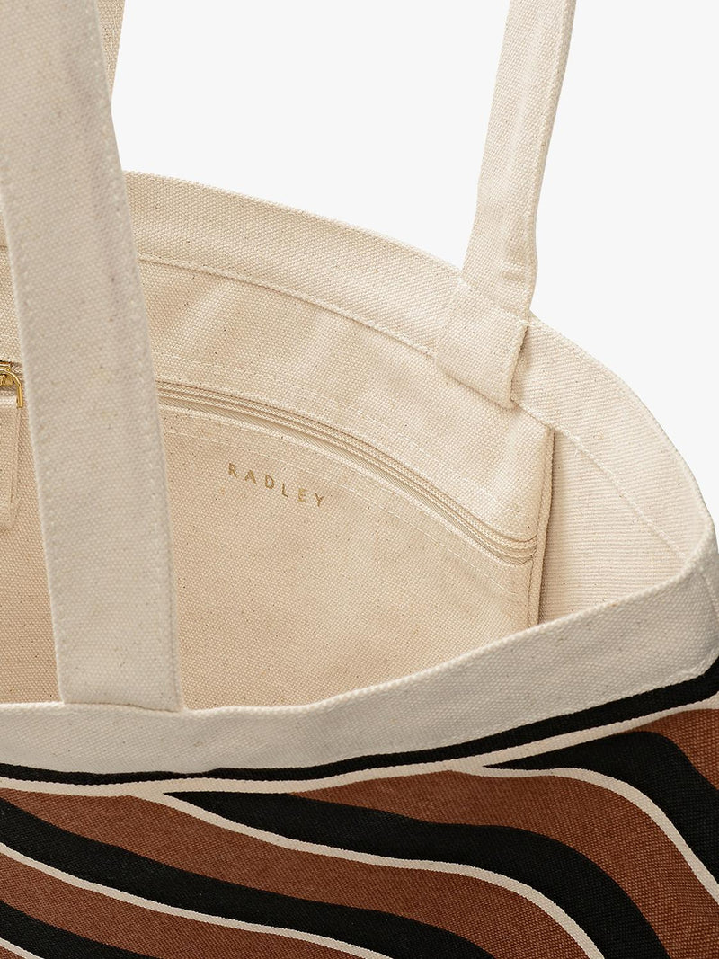 Radley canvas diagonal stripe tote bag coffee, imported from the UK