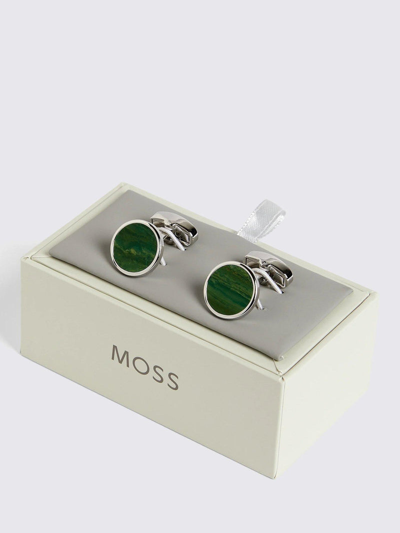Moss jade gemstone round cufflinks, UK version