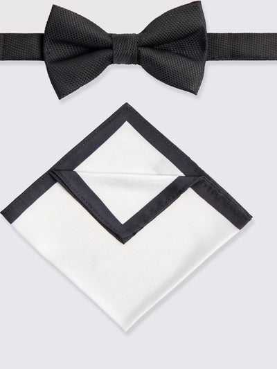 John Lewis Moss Textured Bow Tie & Handkerchief Set, Black- Buy online at McGrocer