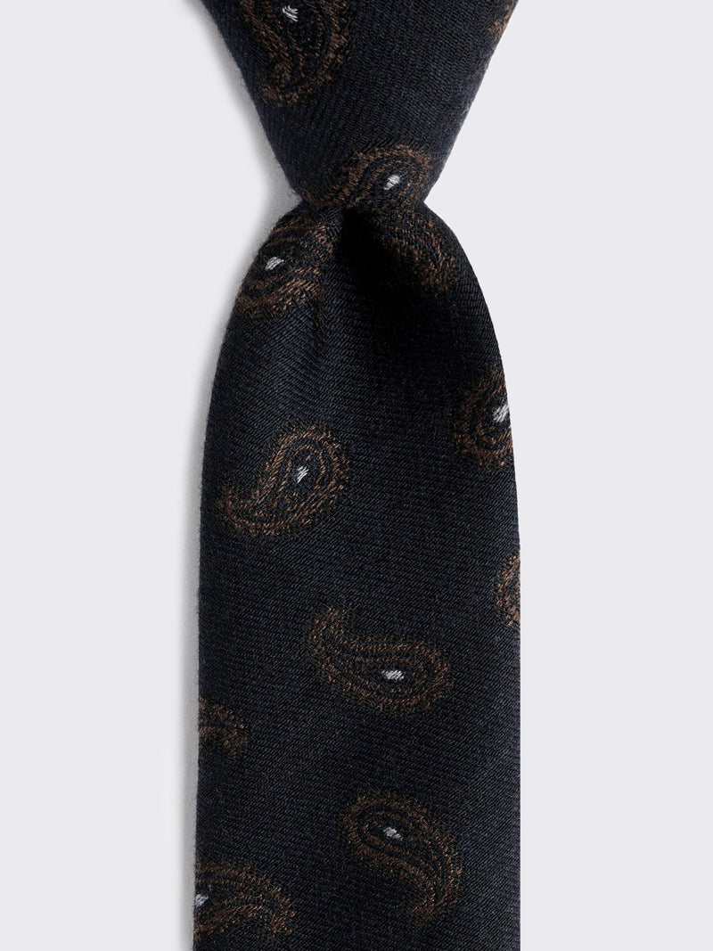 Moss wool and silk paisley tie in blue, imported from the UK