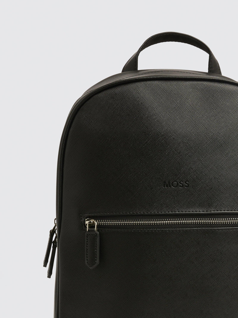 Moss Saffiano effect backpack black faux leather, imported from the UK