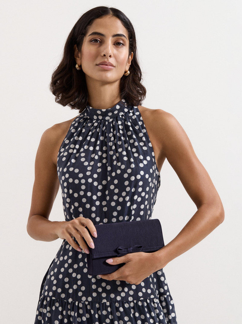 Phase Eight grosgrain bow clutch bag in navy, UK version