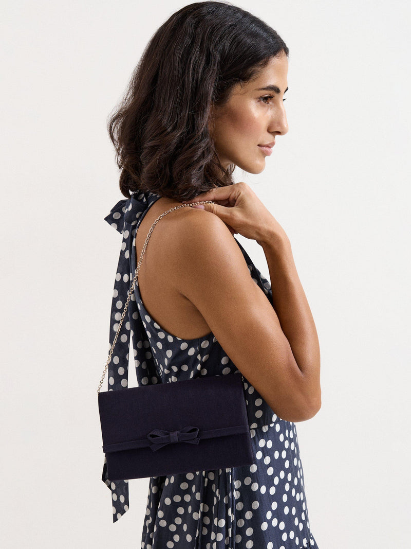 Phase Eight grosgrain bow clutch bag in navy, UK version