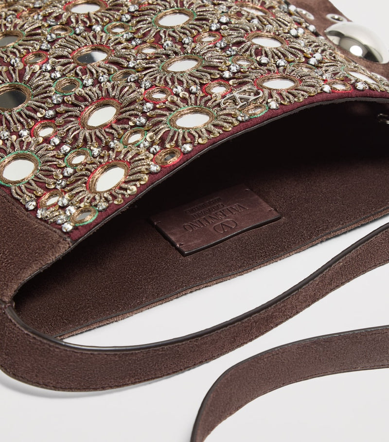 Valentino Garavani embellished suede Nellcôte shoulder bag, imported from the UK