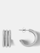 John Lewis Mint Velvet Ribbed Hoop Earrings, Silver, 2cm- Buy online at McGrocer