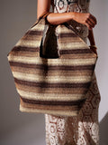 South Beach striped straw oversized tote bag, UK version