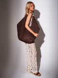 South Beach straw beaded oversized tote bag in brown - British product