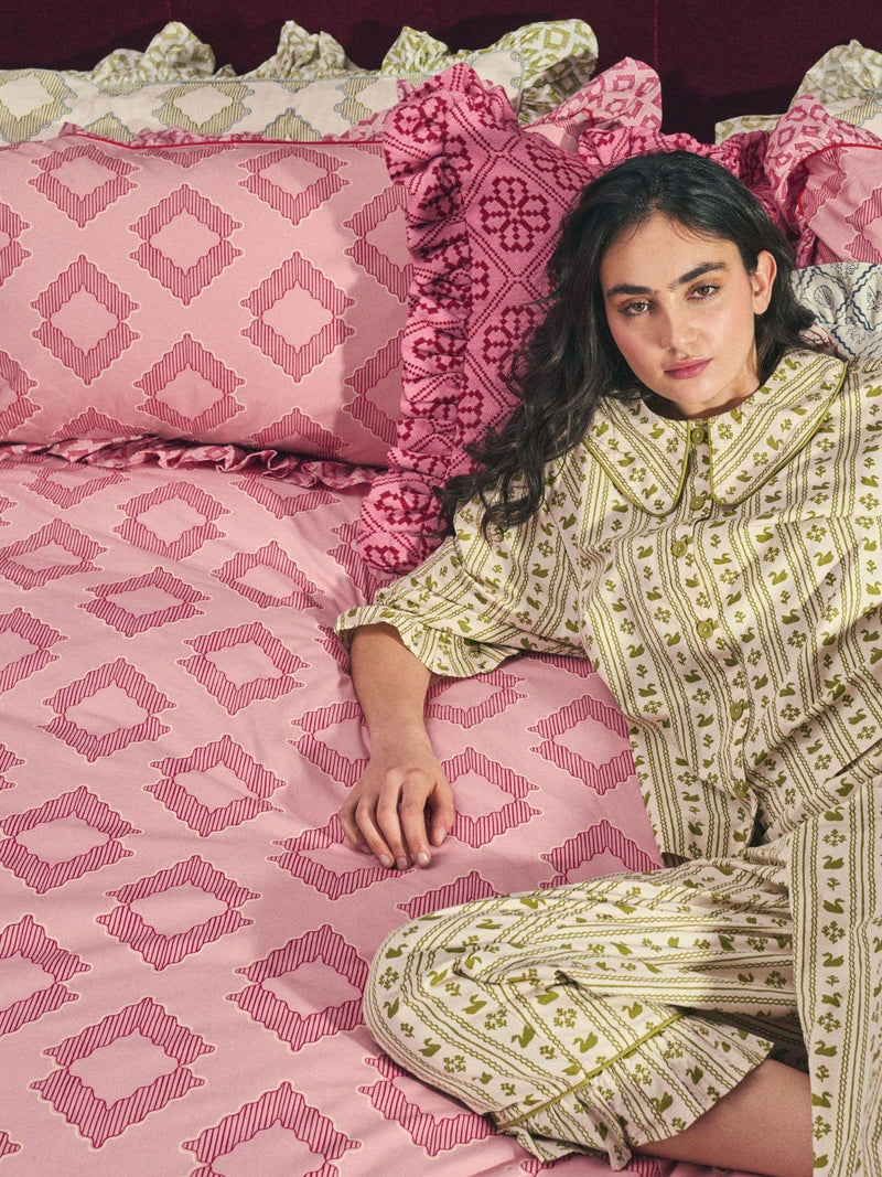 TBCo Diamond Cotton Duvet Cover Set, Pink Double - British product