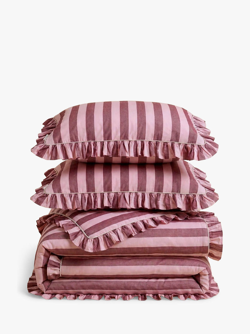 TBCo stripe duvet cover set pink burgundy super king, UK version