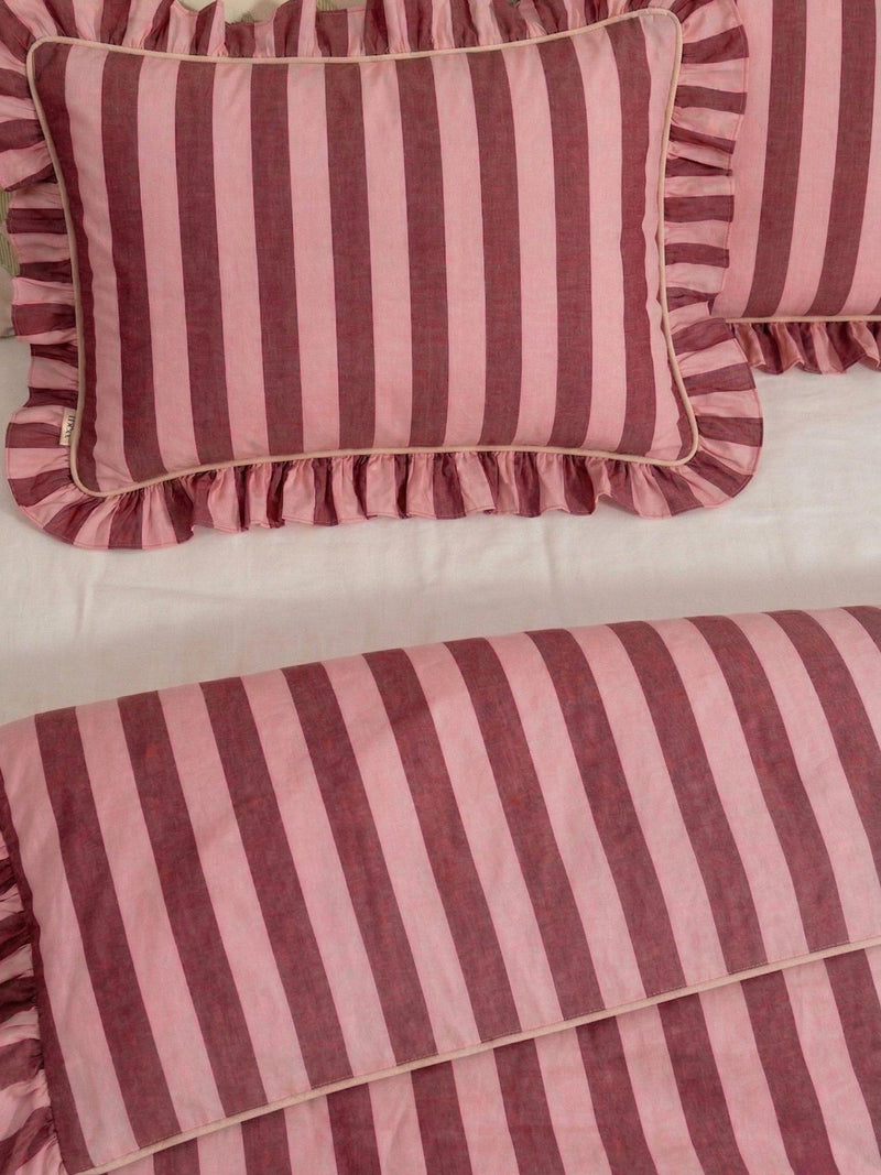 TBCo stripe duvet cover set pink burgundy super king, UK version