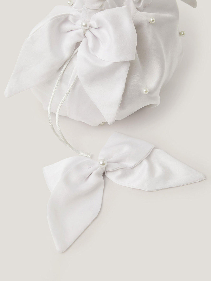 Monsoon kids' pearl bag and hair bow set white, imported from the UK