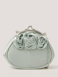 Monsoon kids' satin bag in sage with rose applique, UK version