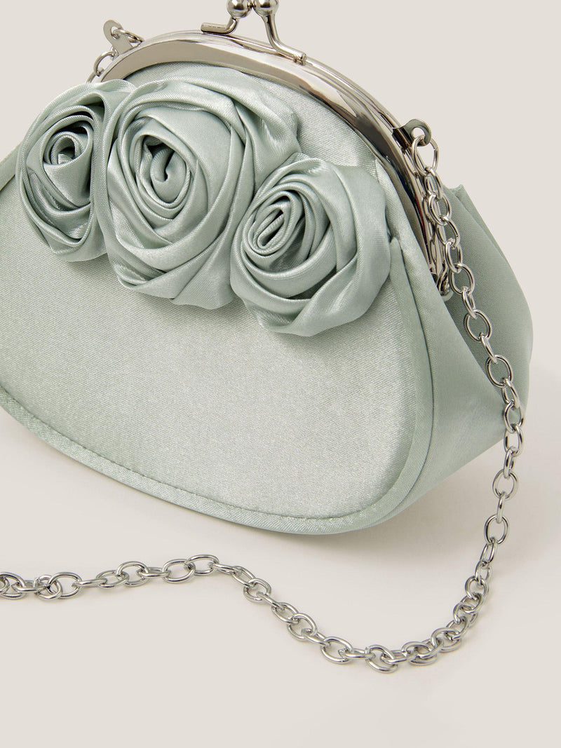 Monsoon kids' satin bag in sage with rose applique, UK version
